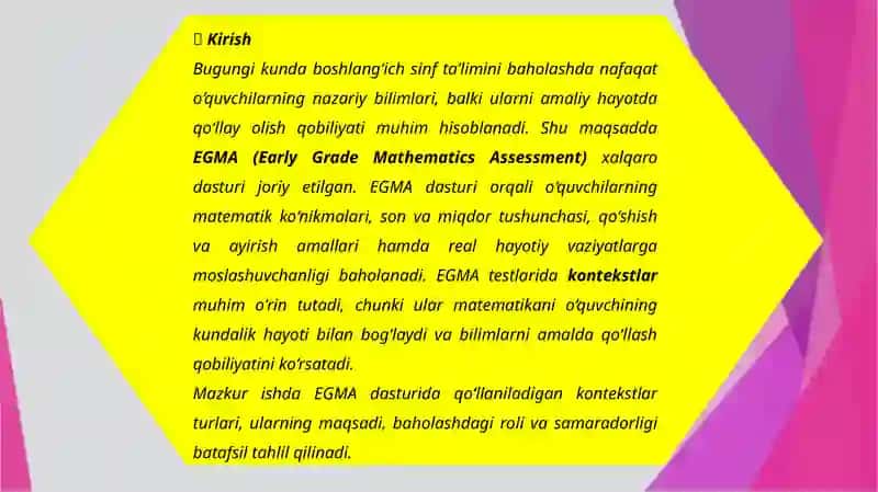 EGMA xalqaro baxolash tizimi dasturida kontekstlar 3