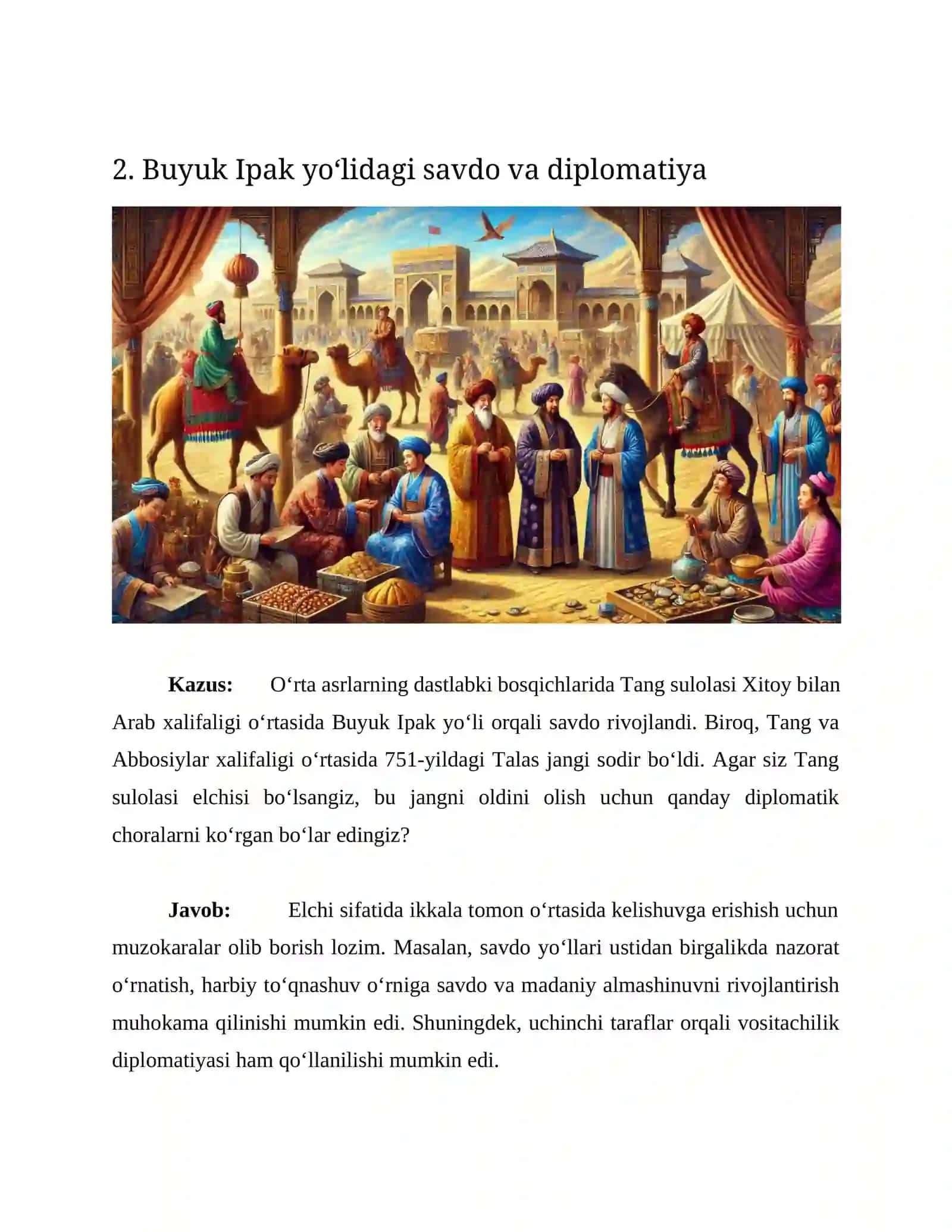 QADIMGI VA O‘RTA ASRLAR DAVRIDAGI XALQARO MUNOSABATLARI FANIGA OID 5 TA MUAMMOLI HOLAT (KAZUS) VA ULARNING YECHIMLARI 3