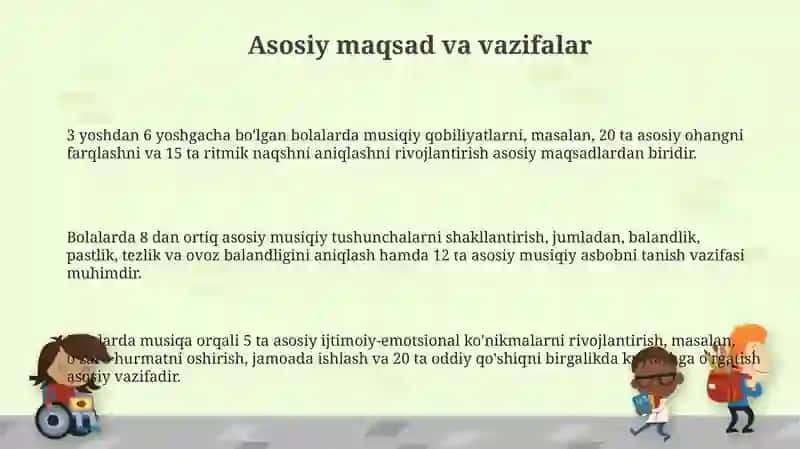 Maktabgacha tayyorlov yoshdagi bolalar uchun musiqa rahbarining asosiy rejasi 3