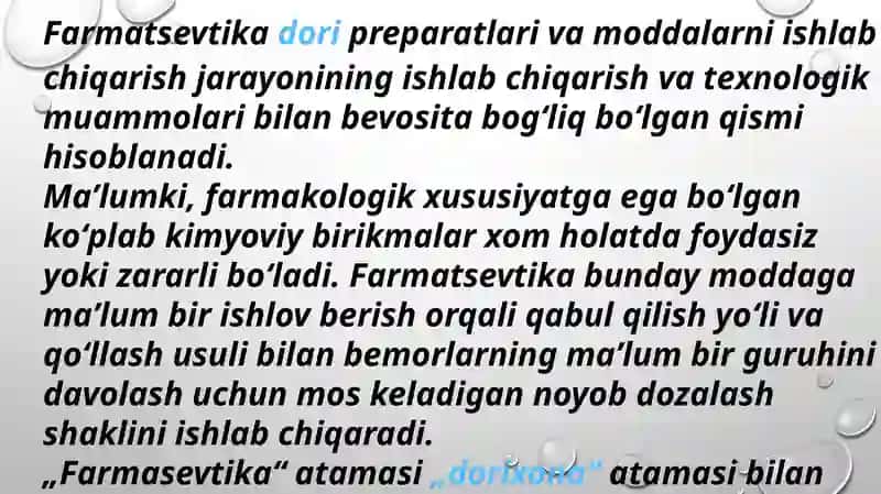 Farmaseftikaga kirish terminologiyasiga .Dorivor moddalarning triavial nomlari.Tarkibiy nomchalari .Dorivor o’simliklar nomlari 3