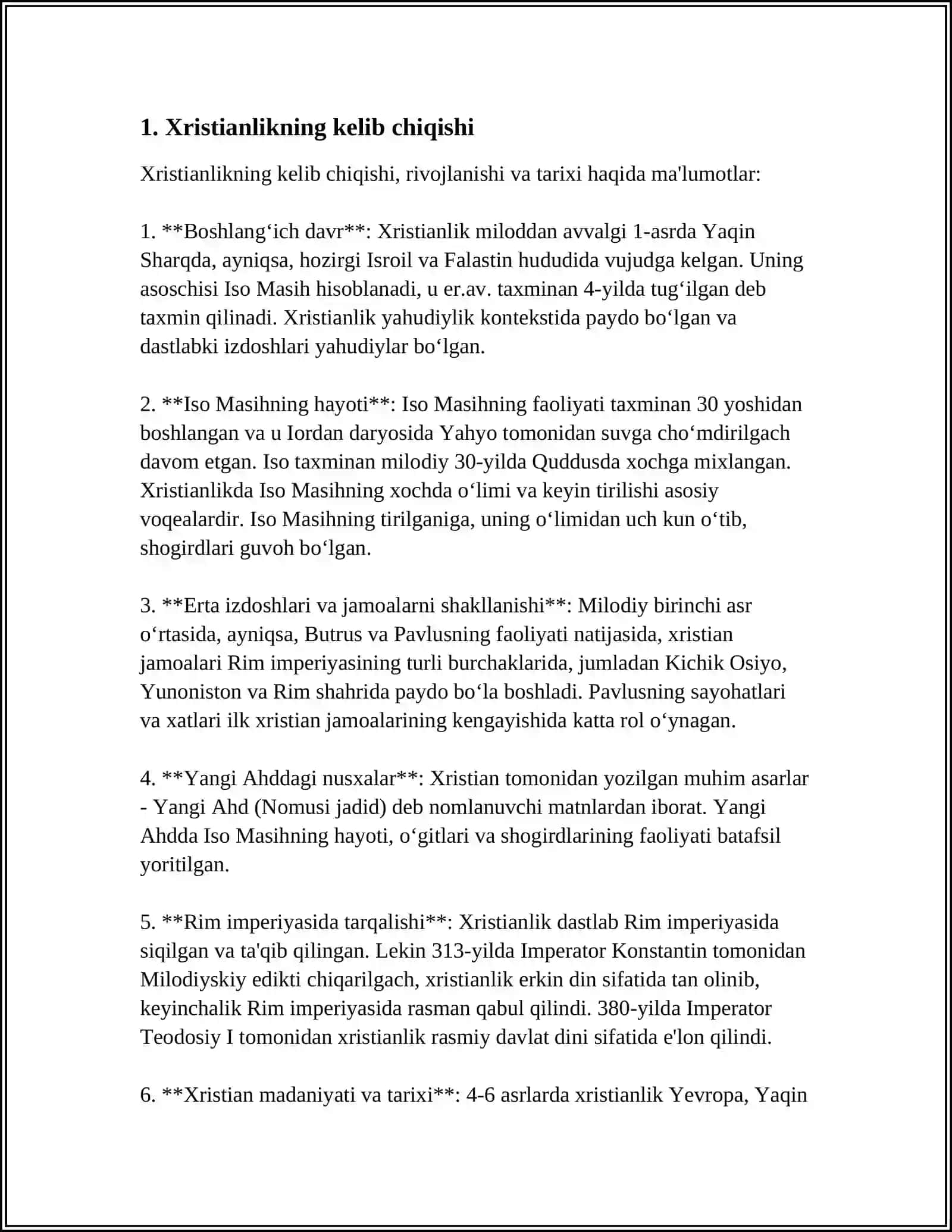 XRISTIANLIKNING PAYDO BÒLISHI, AQIDALARI, ASOSIY YÒNALISHLARI, TA'LIMOTLARI VA MANBALARI 3