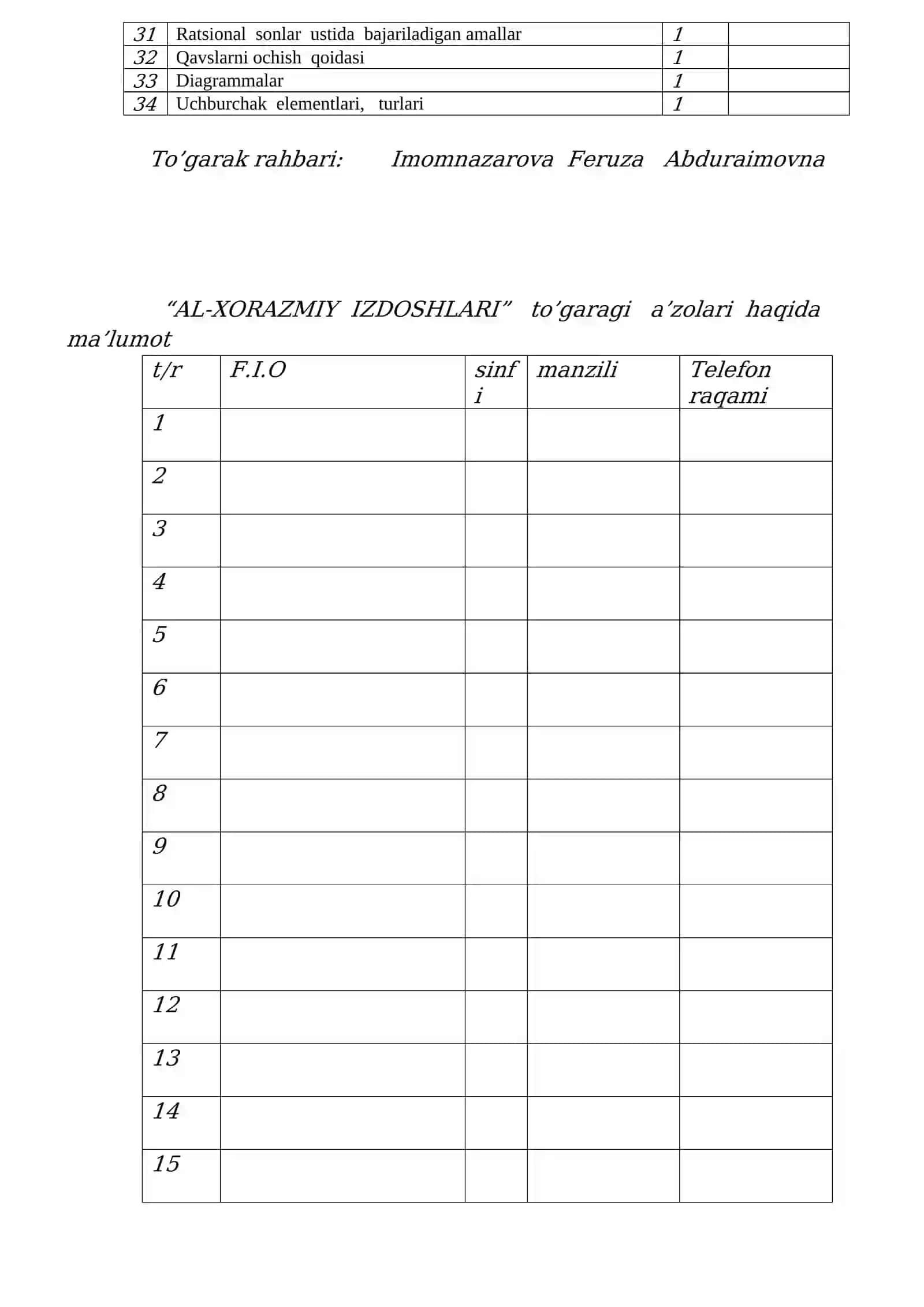 6-sinf Matematika Al-Xorazmiy izdoshlari to'garak ishlanmasi 3
