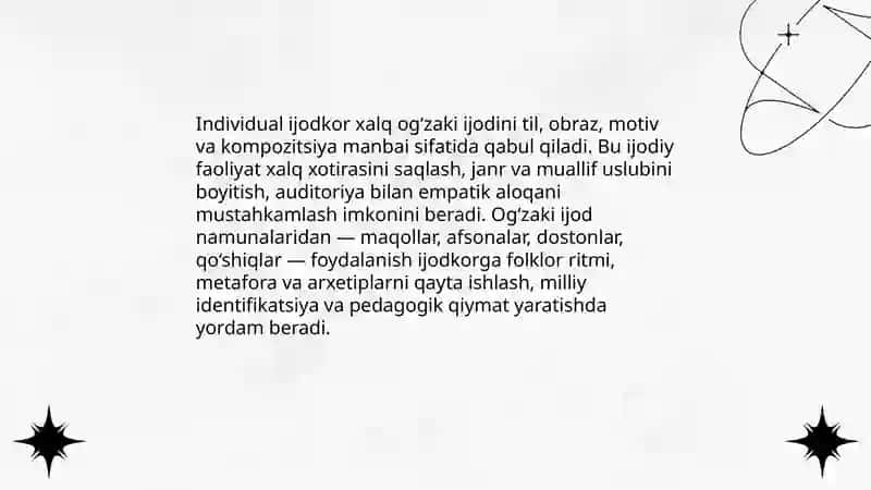 Xalq og‘zaki ijodidan foydalanish mahorati 3
