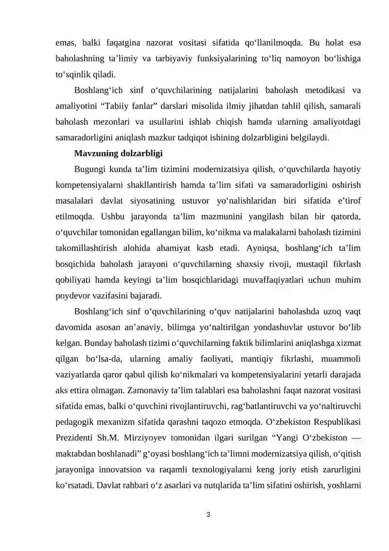 BOSHLANG'ICH SINF O'QUVCHILARINING NATIJALARINI BAHOLASH METODIKASI VA AMALYOTI 3