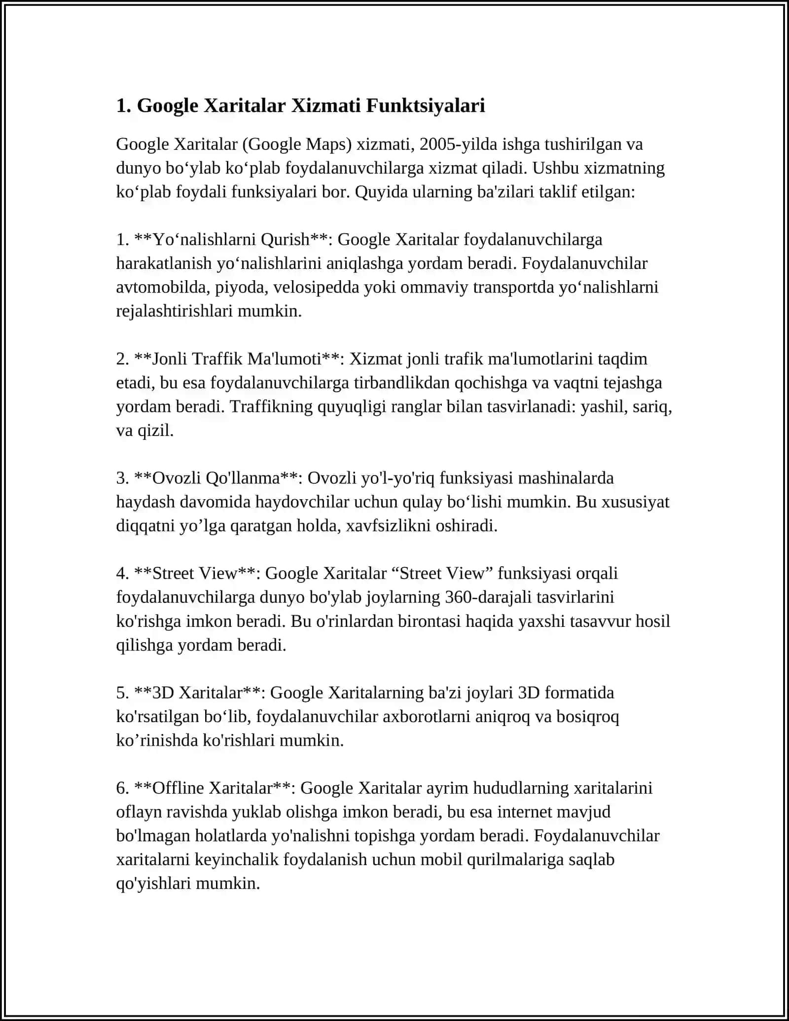 GOOGLE MAPS XIZMATI. JOYLASHGAN O‘RIN BO‘YICHA MAP YO‘NALISHLARINI ANIQLASH. MAPGA MARKER QO‘SHISH 3