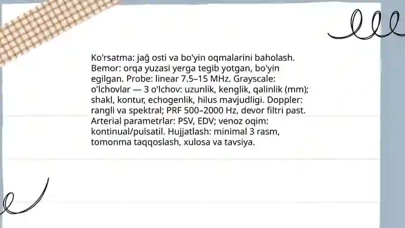 Zamonaviy tekshirish usullarini qoʻllash koʻrsatmalari Jağ osti va boʻyin oqmalari 3