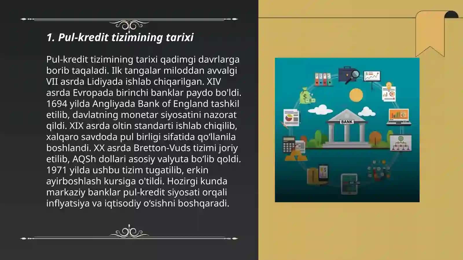 Pul-kredit tizimi.Banklar va ularning bozor iqtisodiyotidagi oʻrni 3