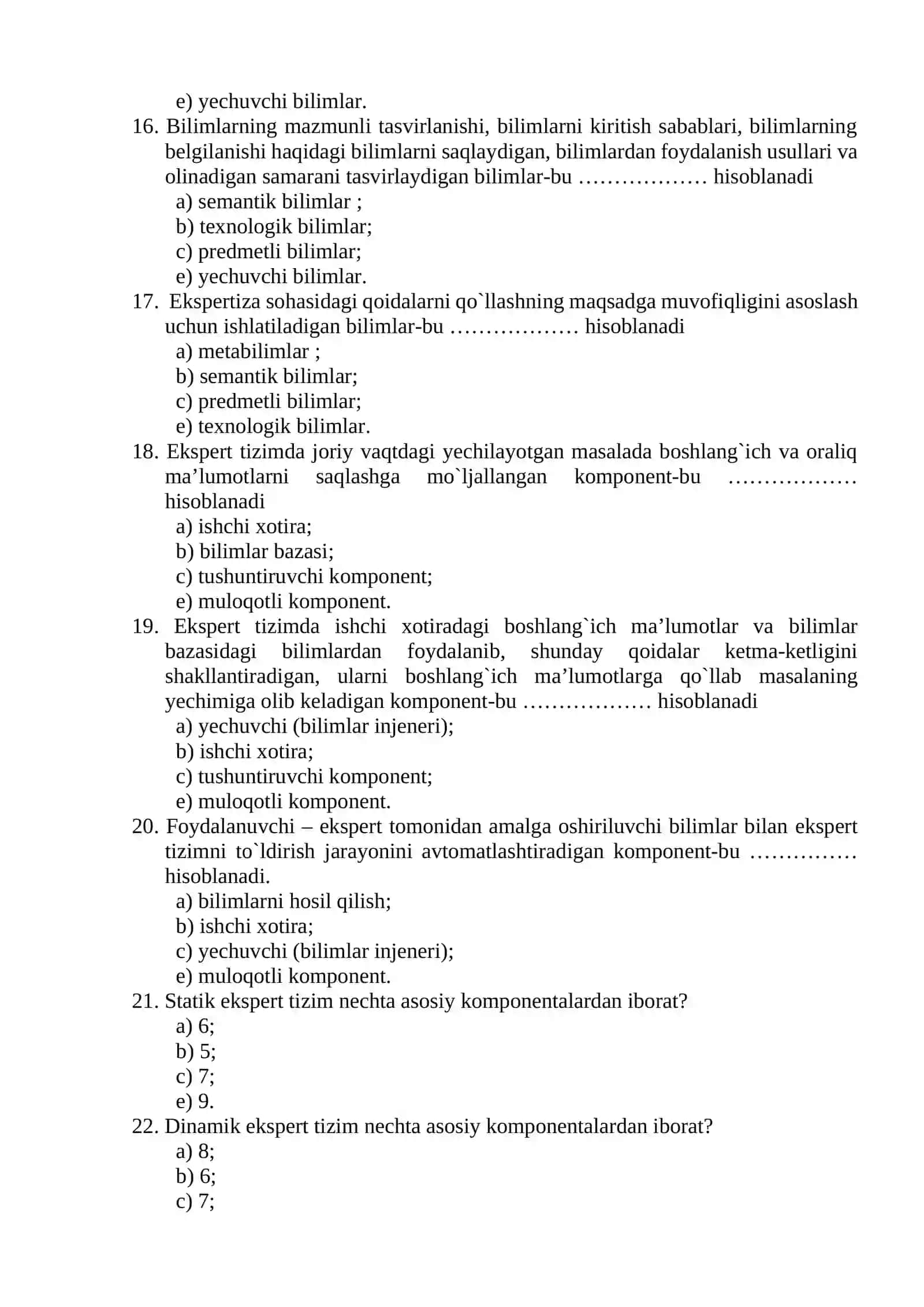 Ekspert tizimlar test savollari 3