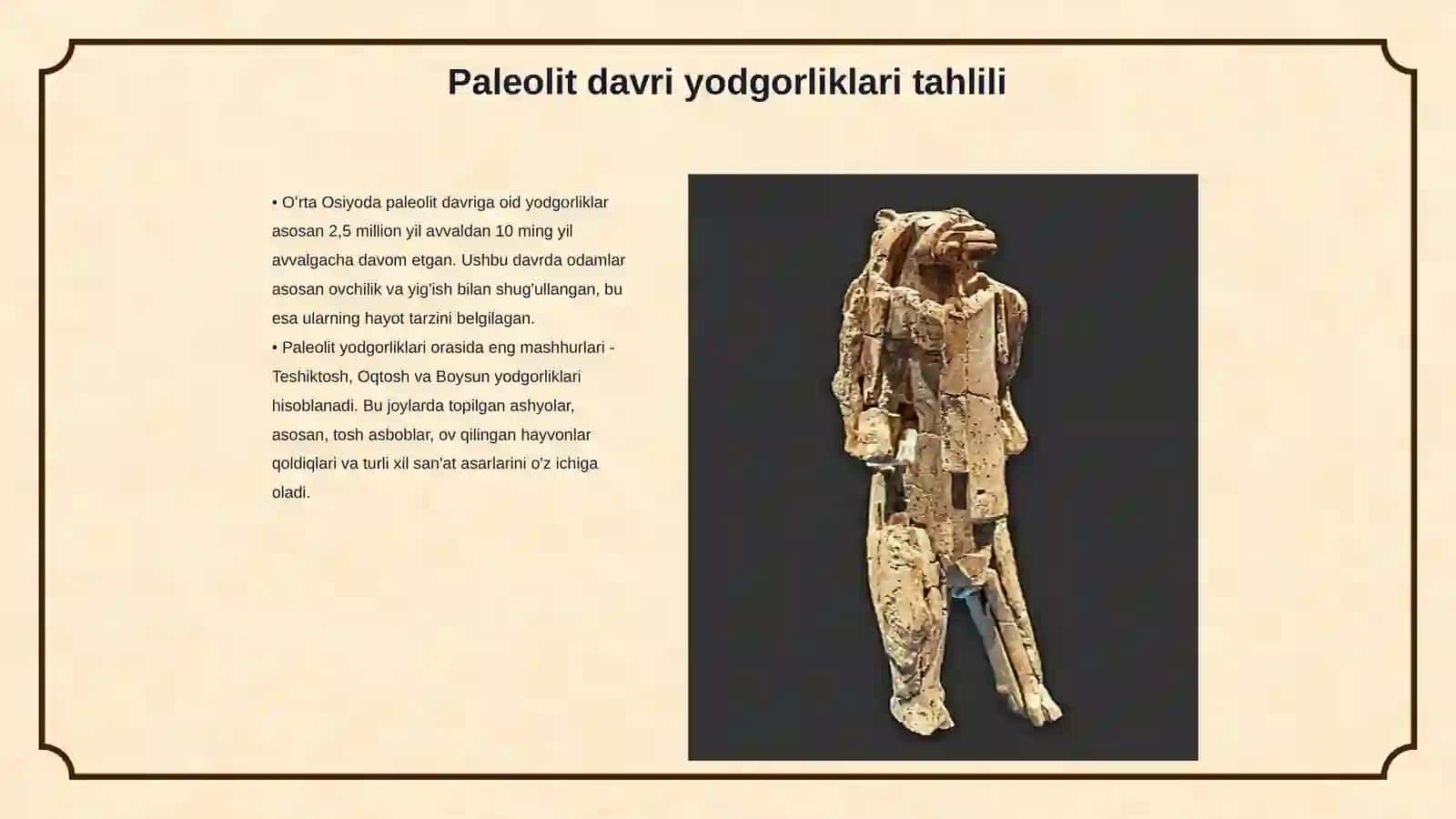 Oʻrta Osiyo paleolit,mezolit,Neolit,eniolit davri yodgorliklari 3