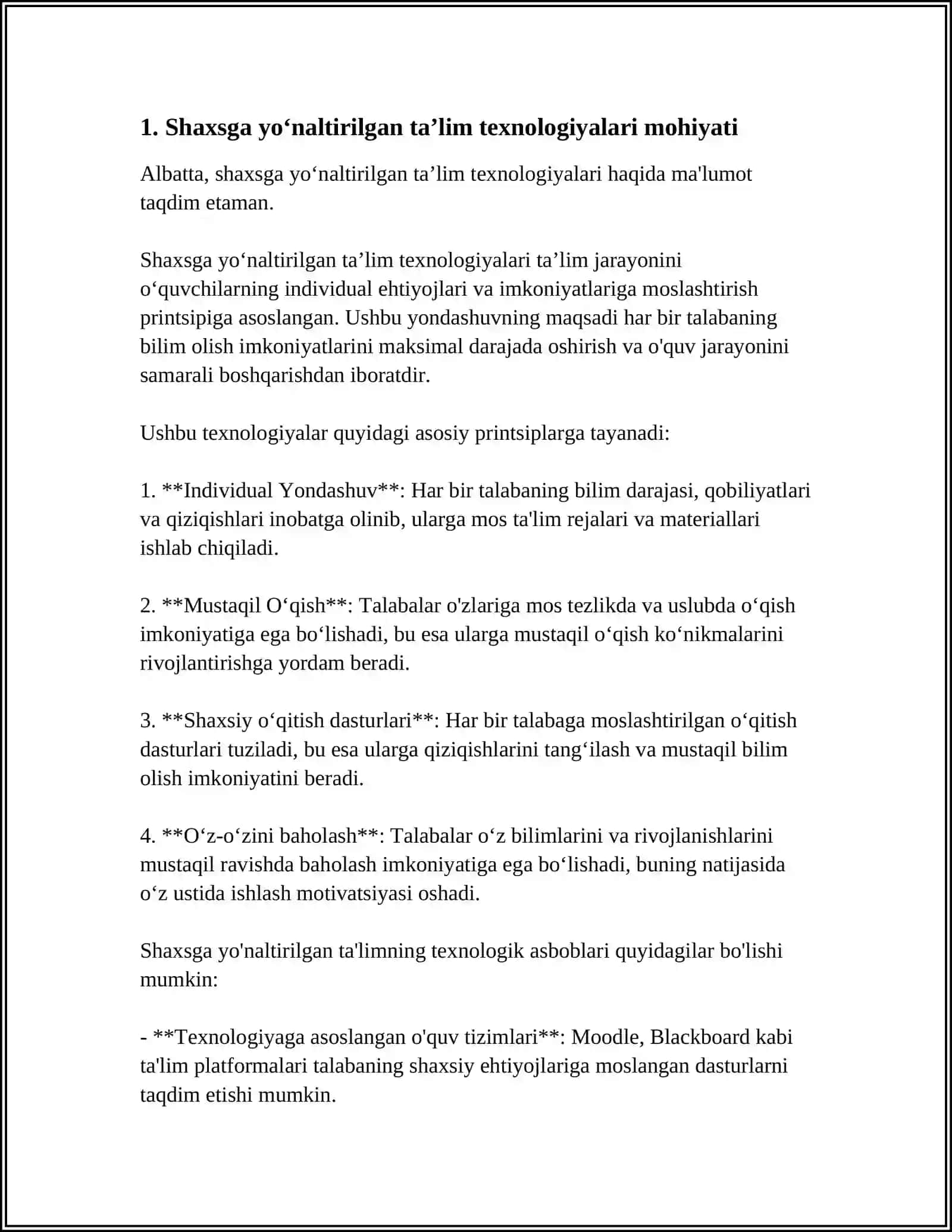 SHAXSGA YONALTIRILGAN TALIM TEXNOLOGIYALARI MOHIYATINI OCHIB BERISH. “MEN” KONTSEPTSIYASINI RIVOJLANTIRISHDA SHAXSGA YONALTIRILGAN TALIM USULLARIDAN AMALIYOTDA FOYDALANISH 3