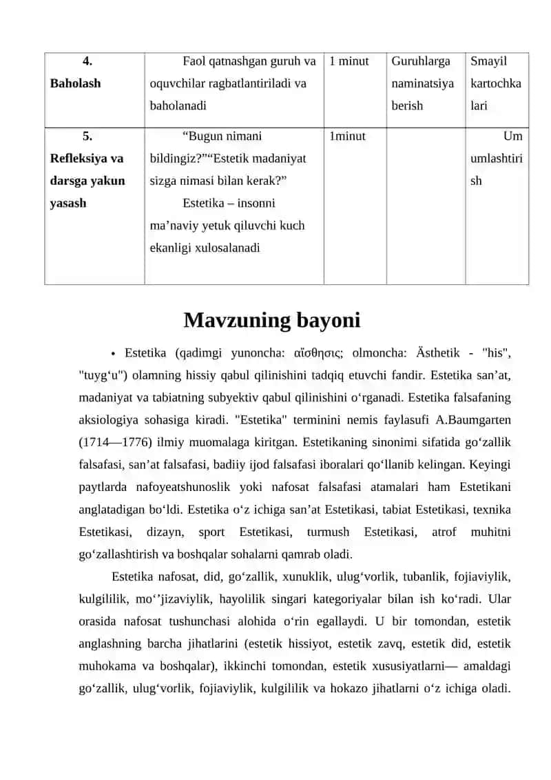 "Estetika"
mavzusidagi


MIKRODARS ISHLANMASI 11-sinf 3