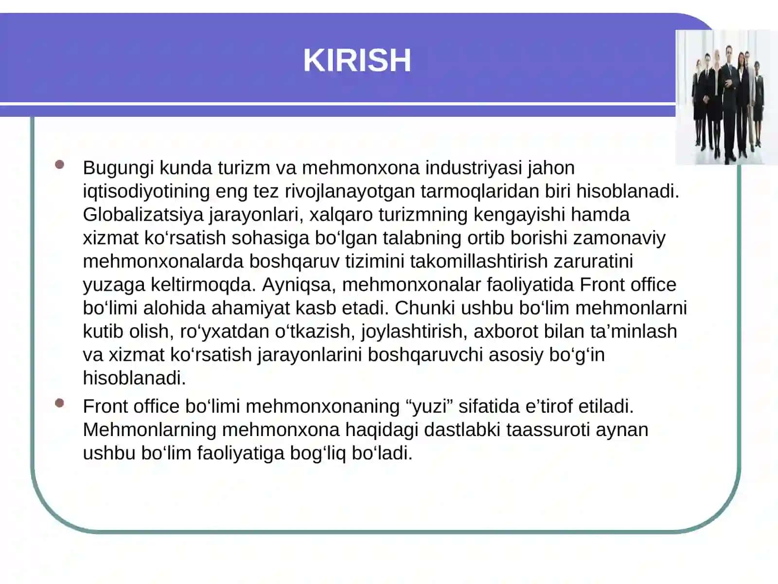 Zamonaviy mehmonxonalarning Front office bo‘limi faoliyatini tashkil qilish 3