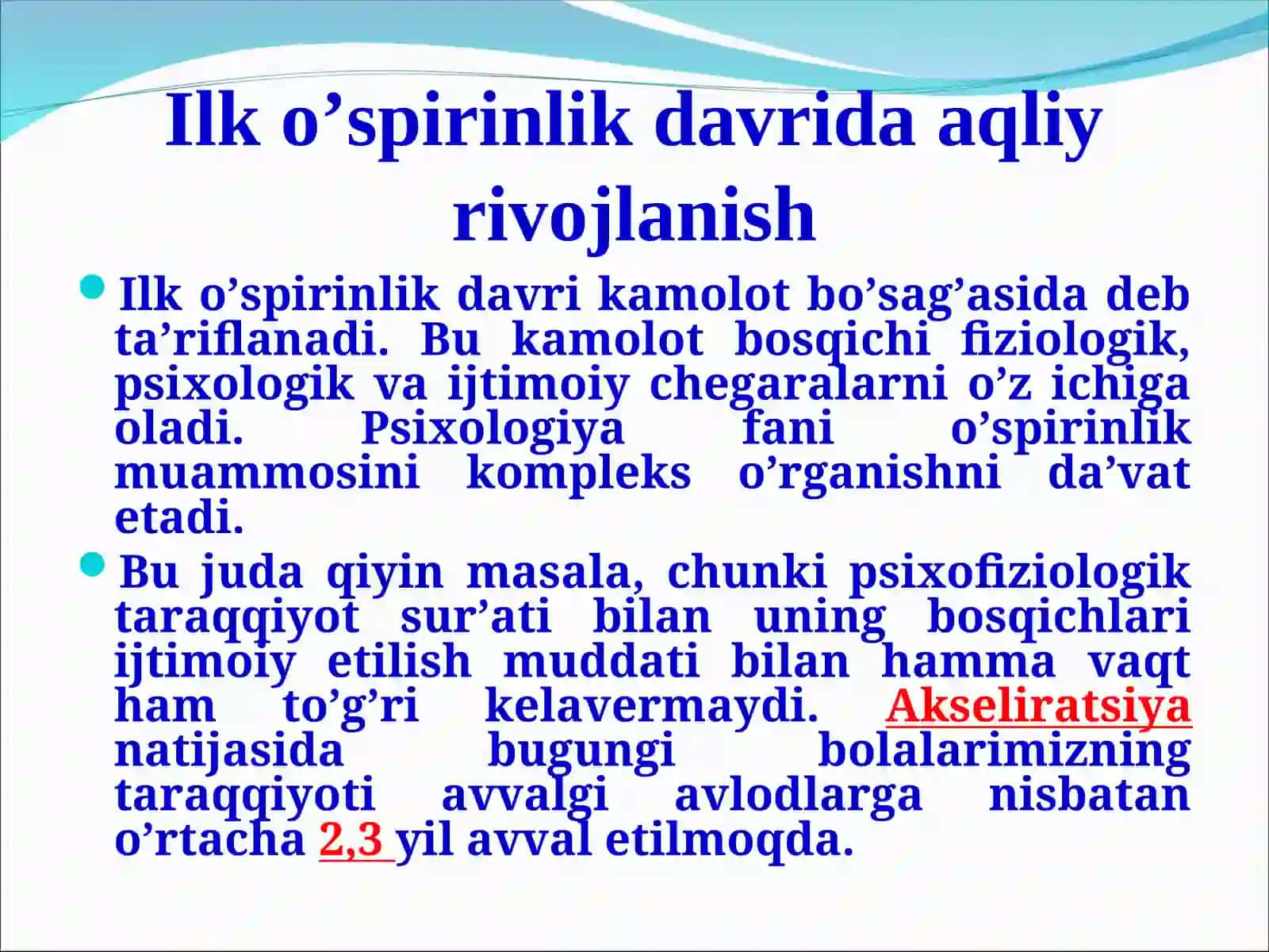 Ilk o’spirinlik davrida aqliy rivojlanish 3