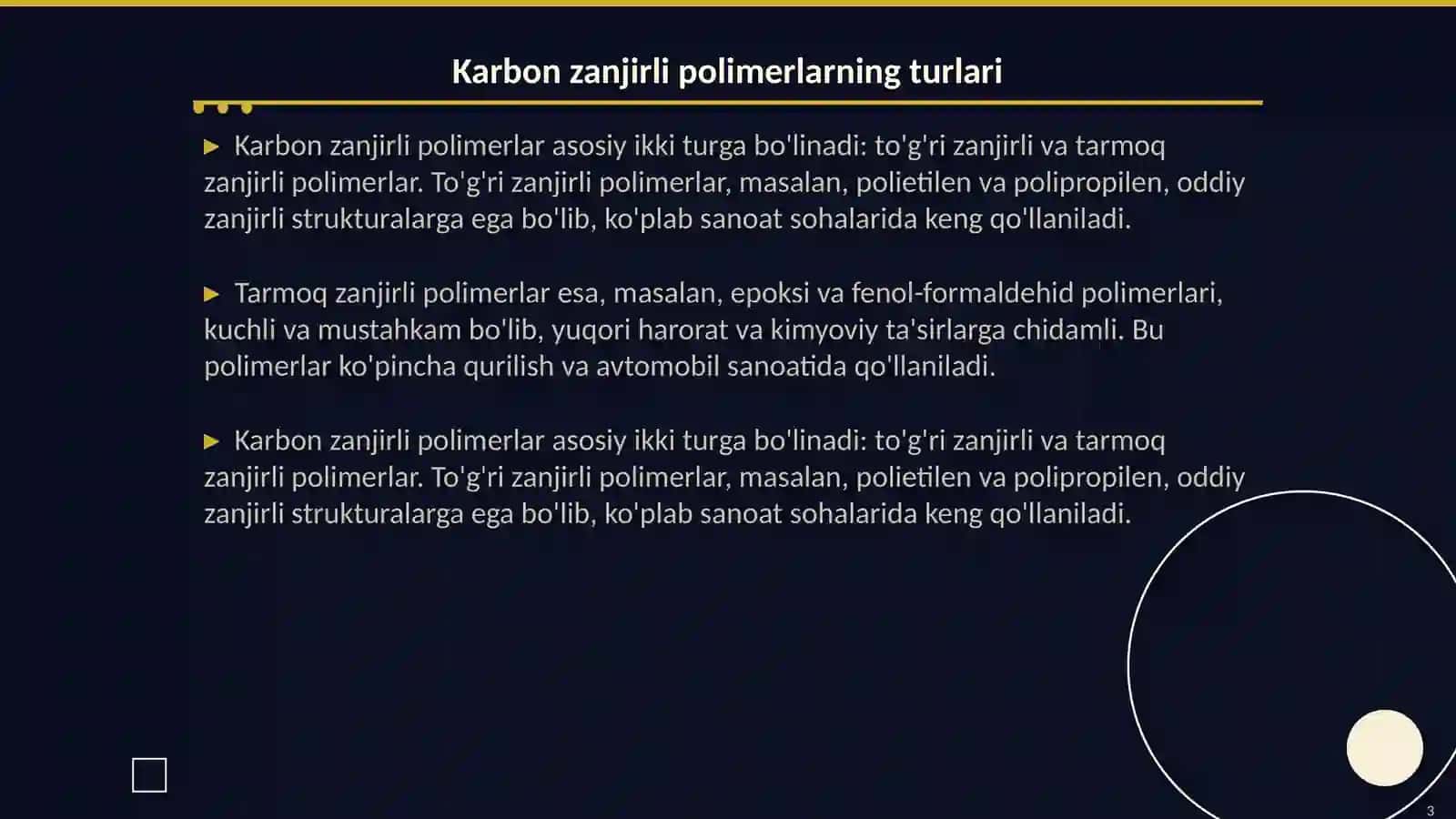 Karbon zanjirli va Getrozanjirli polimerlarning asosiy vakillari 3