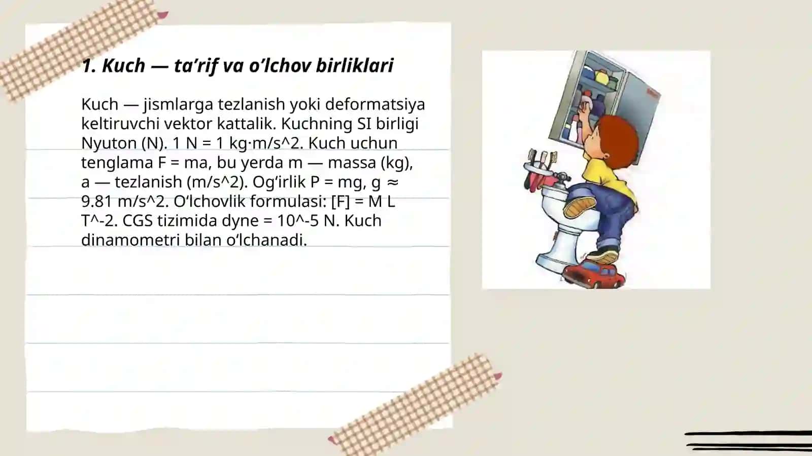 Kuch. Elastiklik kuch. Ishqalanish Abdullayeva Dilnoza 3