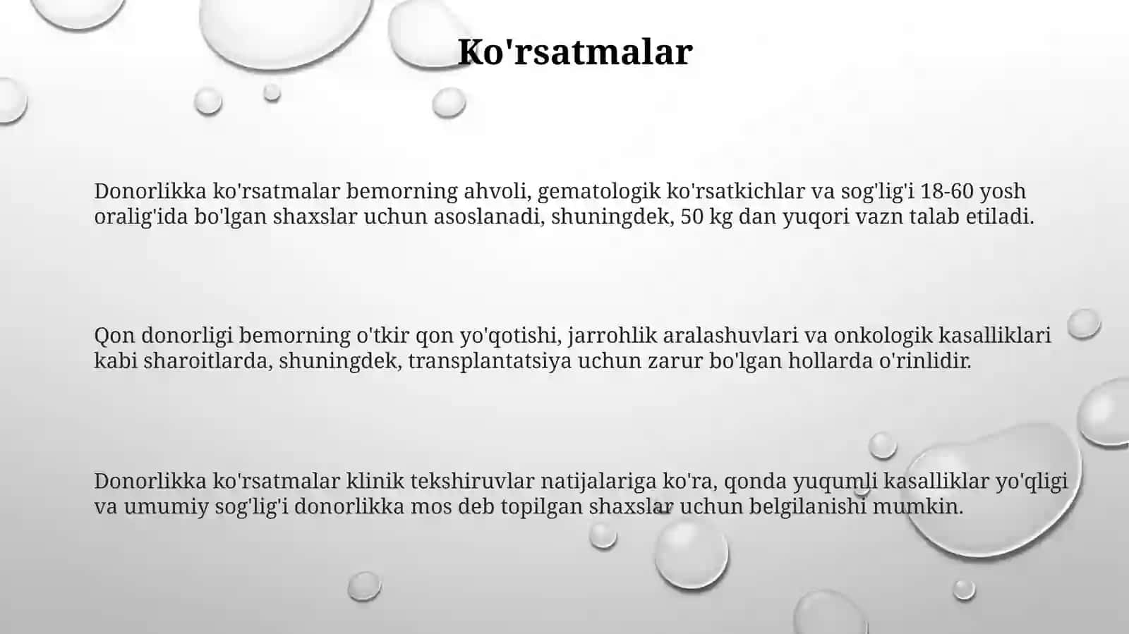 Donorlikka ko'rsatma va qarshi ko'rsatmalar 3