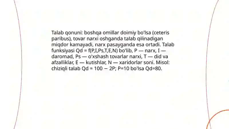 Talab va taklif nazariyasi. Bozor muvozanati 3