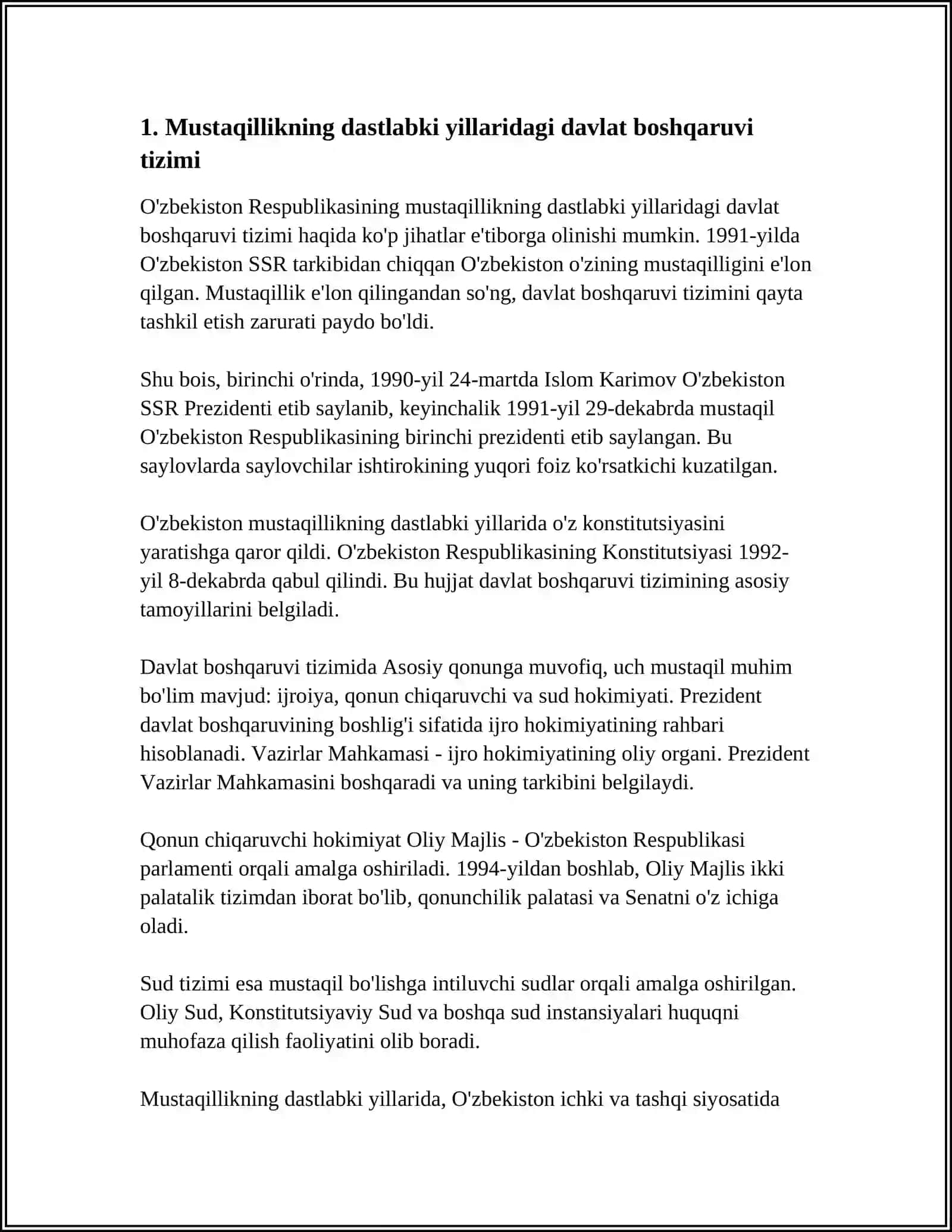 MUSTAQILLIK YILLARIDA DAVLAT BOSHQARUVI TIZIMIDA AMALGA OSHIRILGAN ISLOHOTLAR 3