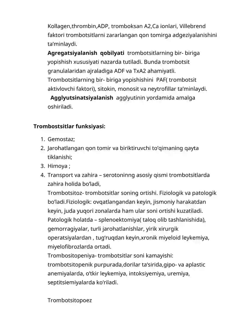 Trombotsit. Gemostaz. Qon guruhlari 3