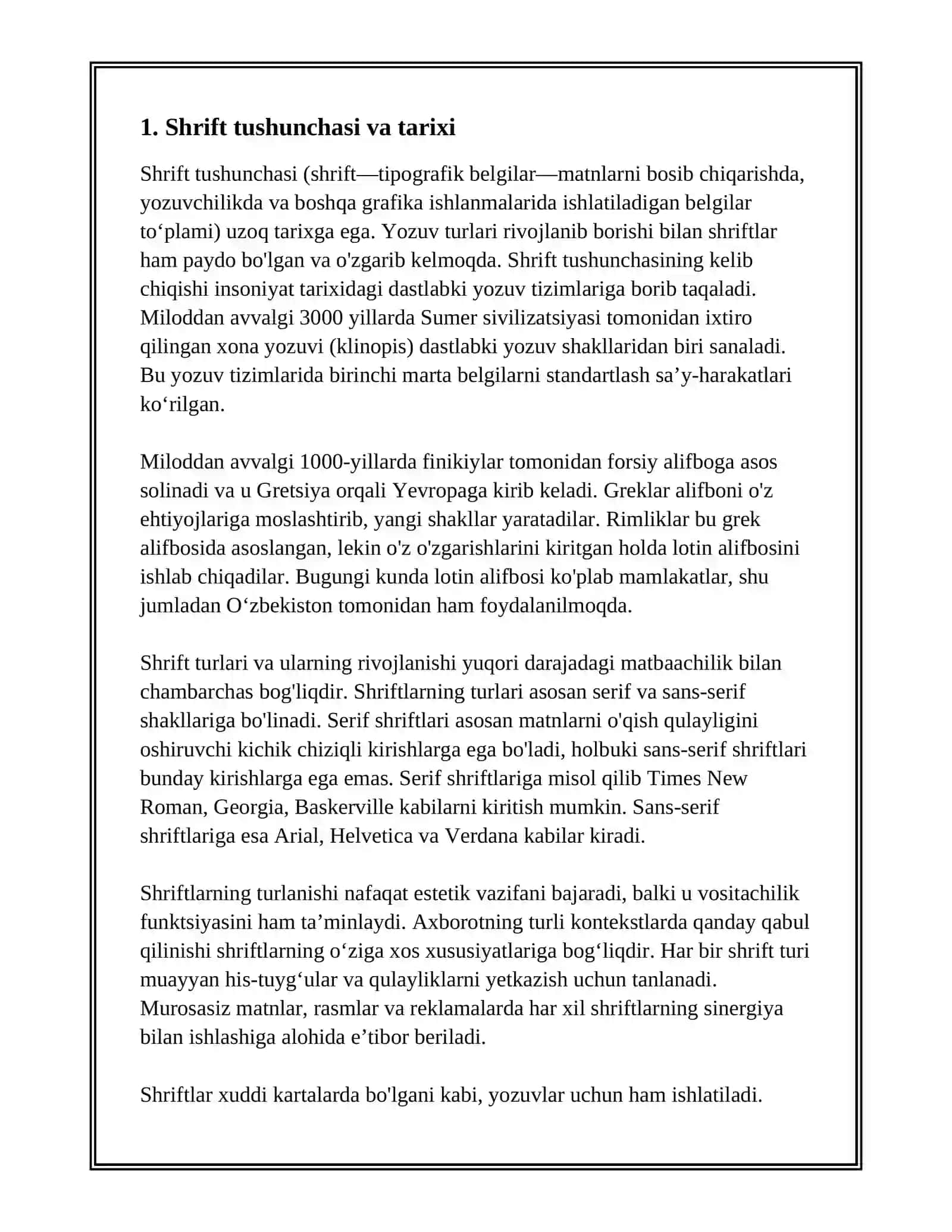 SHRIFTLAR ULARNING TURLARI VA KARTADAGI YOZUVLAR,BÔYOQ TURLARI 3