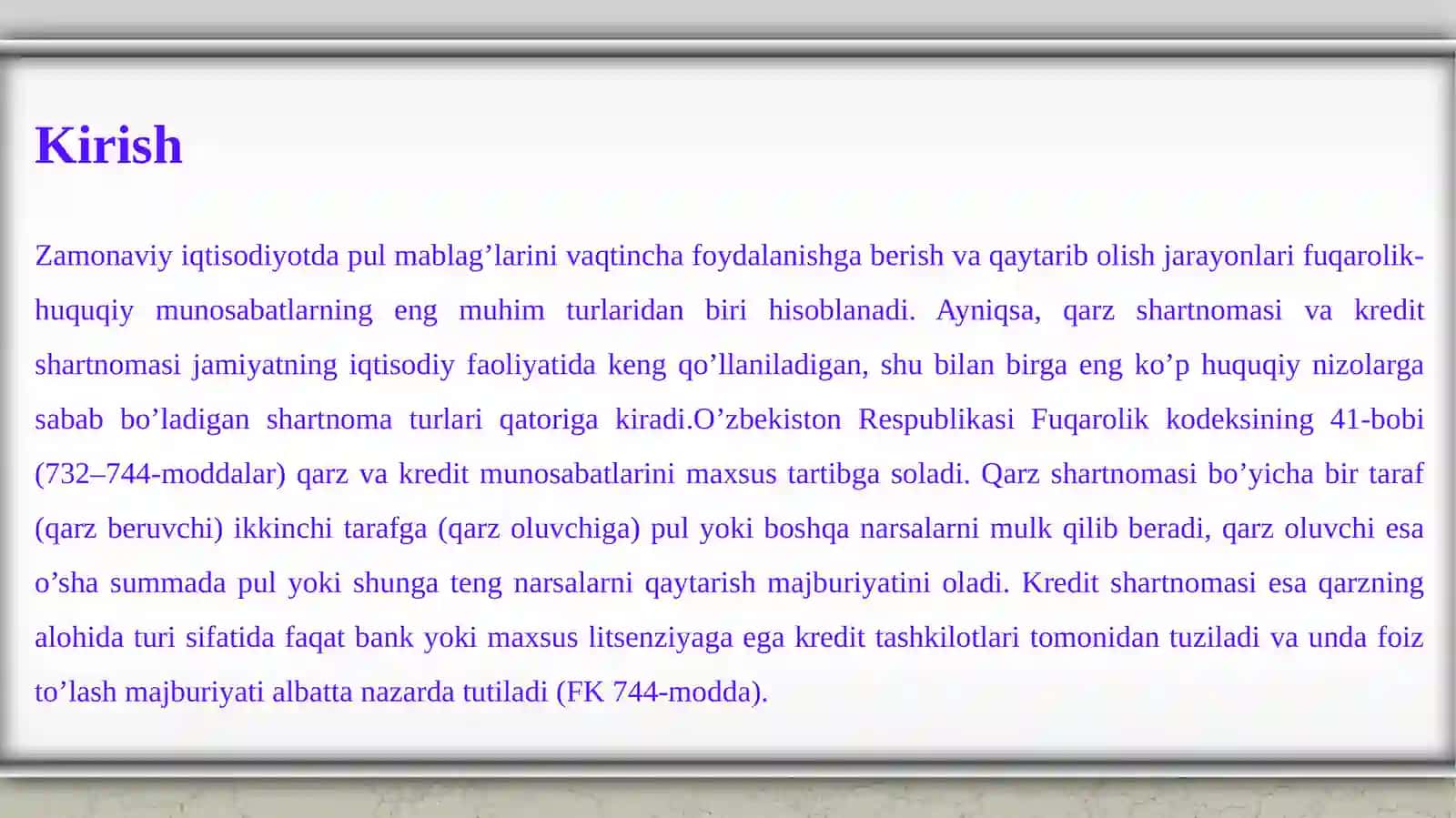 Qarz va kredit shartnomalarida taraflarning huquq va majburiyatlari 3