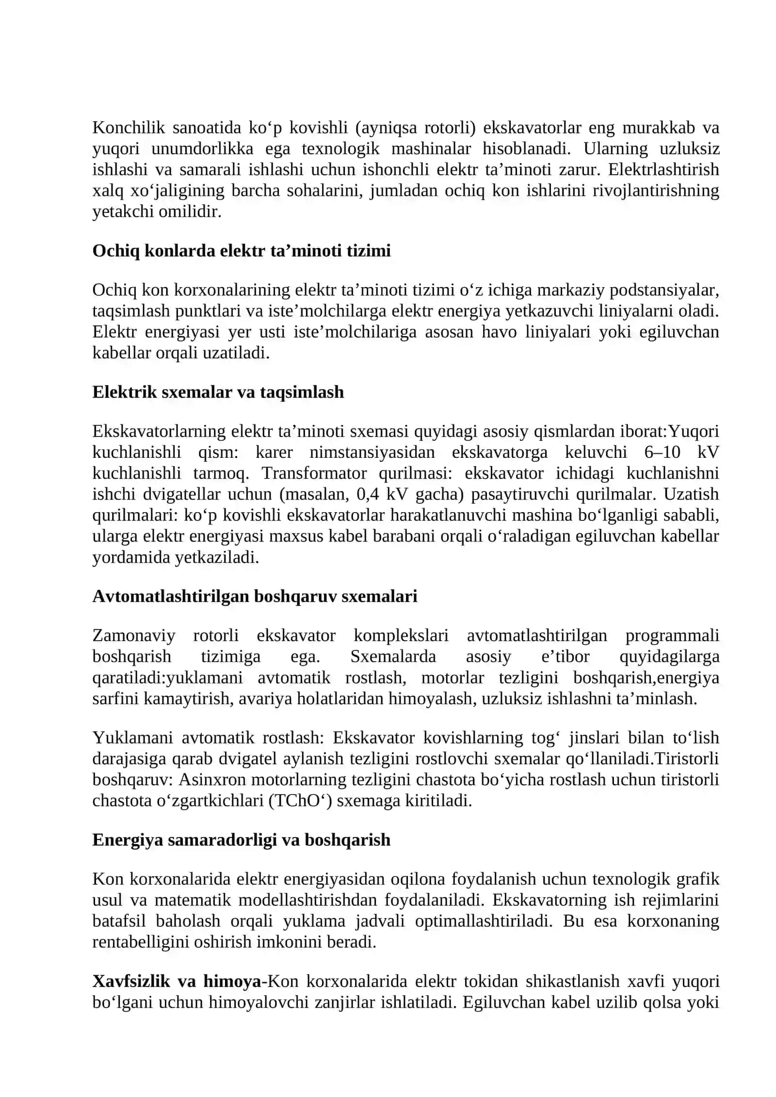 Ko’p kovshli ekskavatorlarning elektr ta’minot sxemasi 3