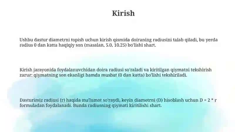 Doira diametrini hisoblash dasturi 3
