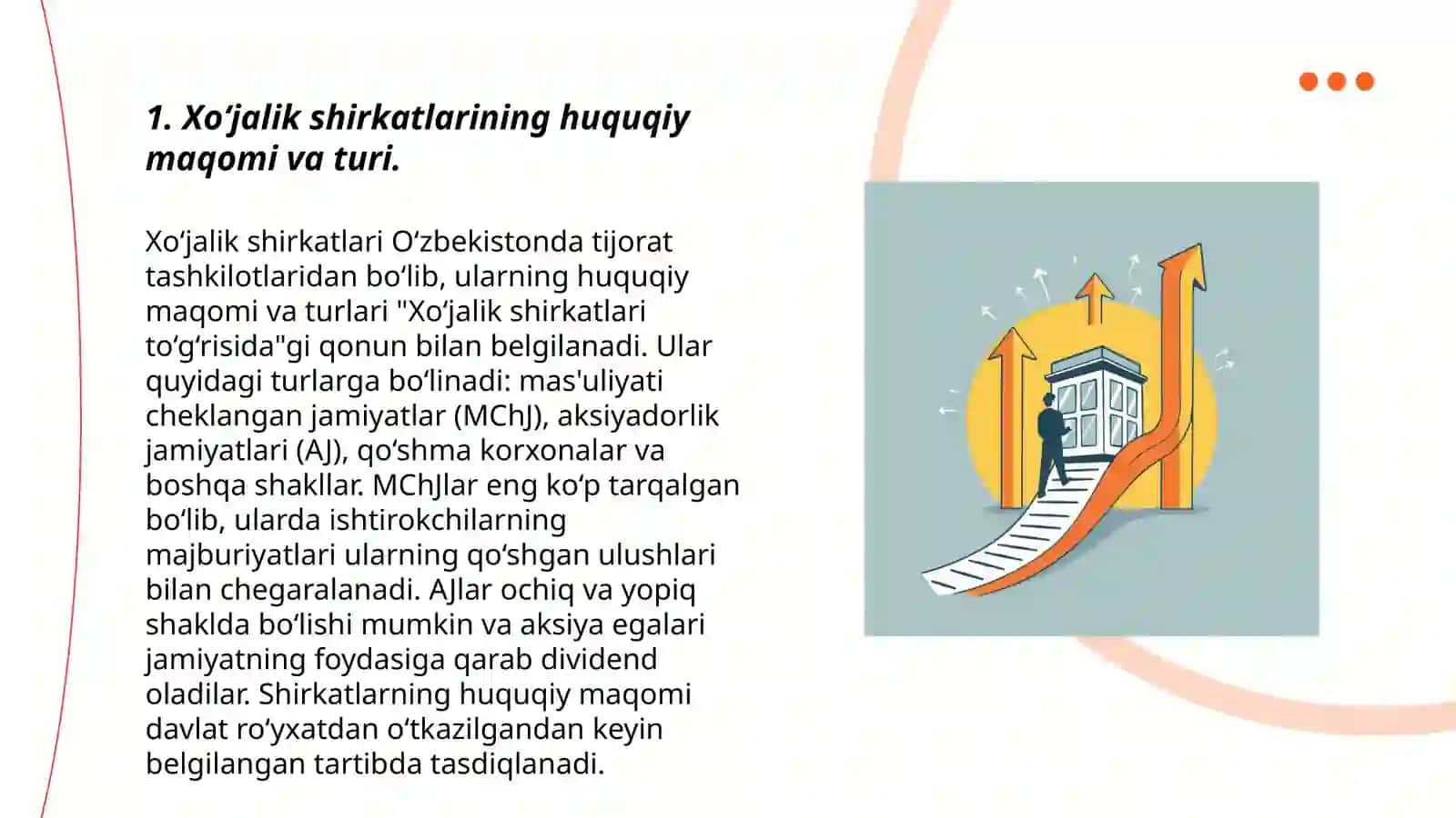 Tadbirkorlik faoliyati subyekti sifatida xo‘jalik shirkatlarining o‘xshash hamda farqli jihatlarini amaliy misollar bilan qonunchilik hujjatlarida asosida izohlang 3