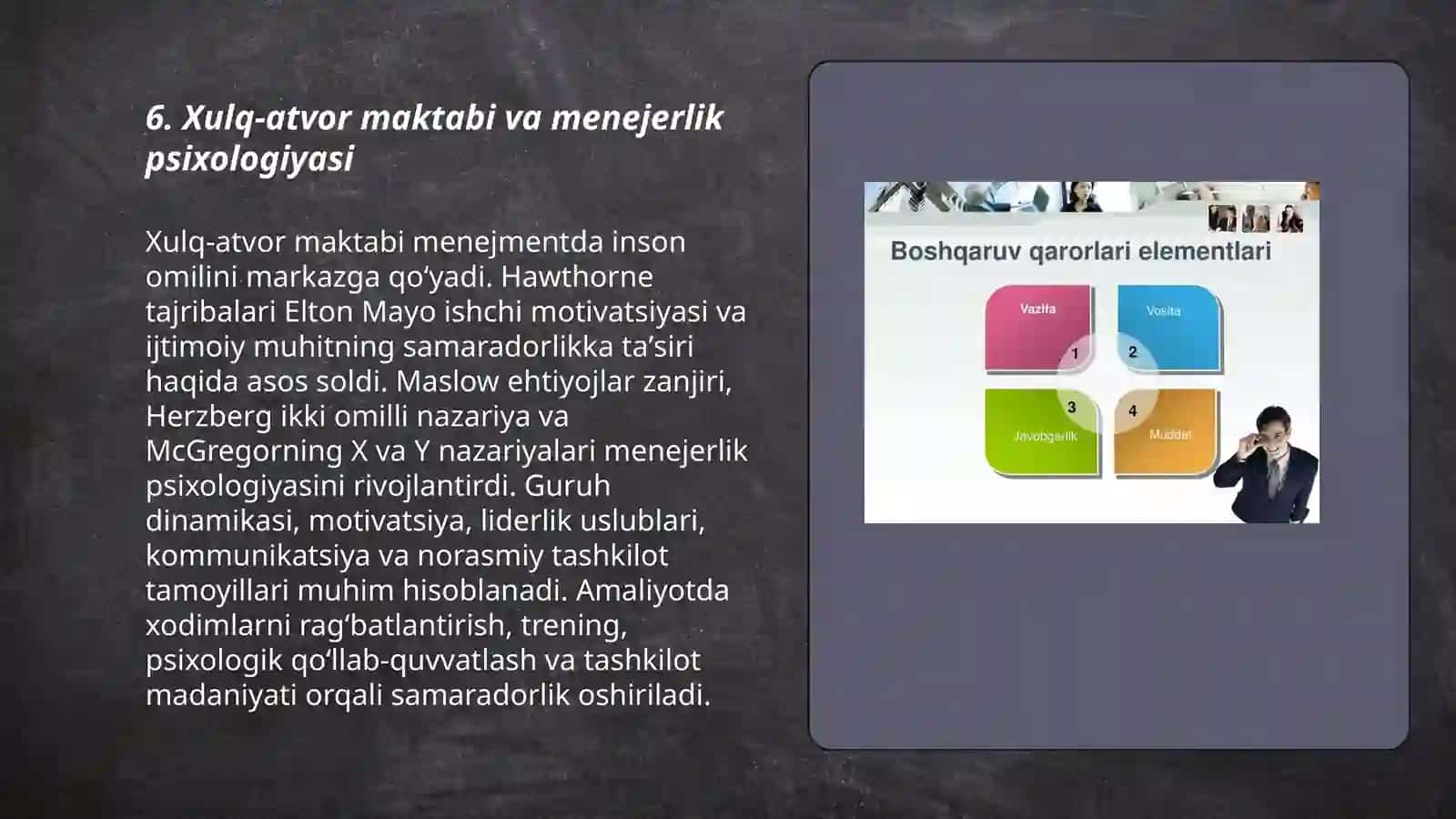 Xulq-atvor maktabi va menejerlik psixologiyasi 3