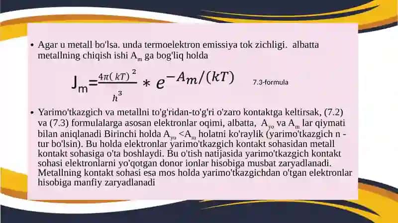 Metall-yarimo’tkazgich kontaktlar olish, ularning volt-amper xarakteristikasi. 3