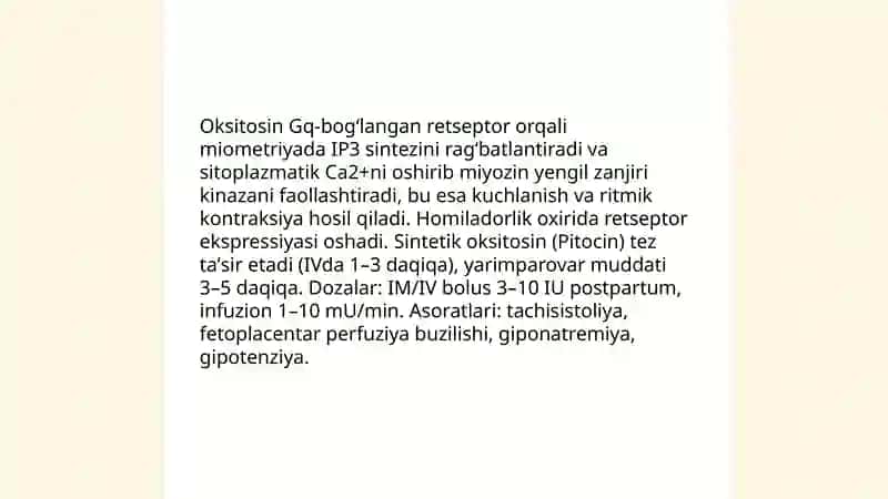 Miometriyga ta'sir etuvchi dori vositalari va Narkoz vositalari 3