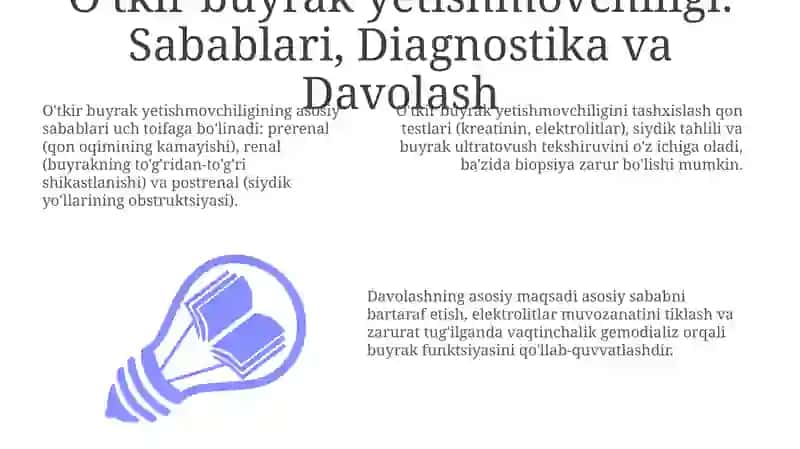 O'tkir buyrak yetishmovchiligi: Sabablari, Diagnostika va Davolash 3