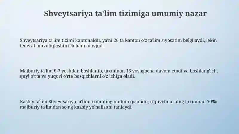 Shveytsariya ta'lim tizimi 3