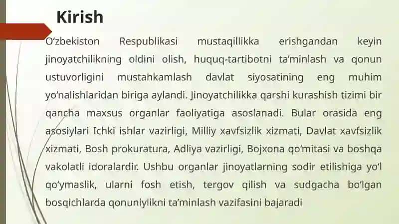 JINOYATCHILIKKA QARSHI KURASHNI AMALGA OSHIRADIGAN ORGANLAR TOMONIDAN QONUNLARNING IJRO ETILISHI USTIDAN NAZORAT 3