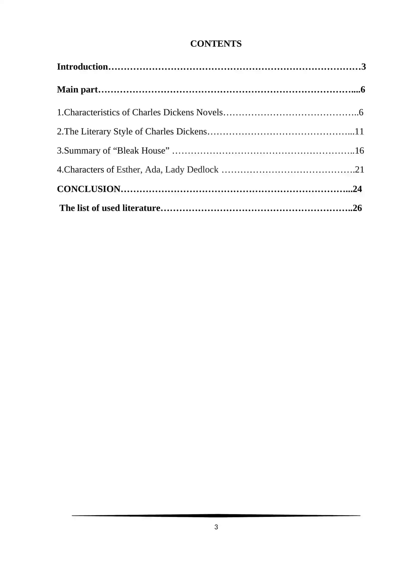 Course Work - Esther, Ada, Lady Dedlock: Female Characters in Ch. Dickens' Bleak House and Their Gender Function 3