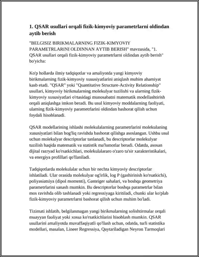 QSAR usullari orqali fizik-kimyoviy parametrlarni oldindan aytib berish 3