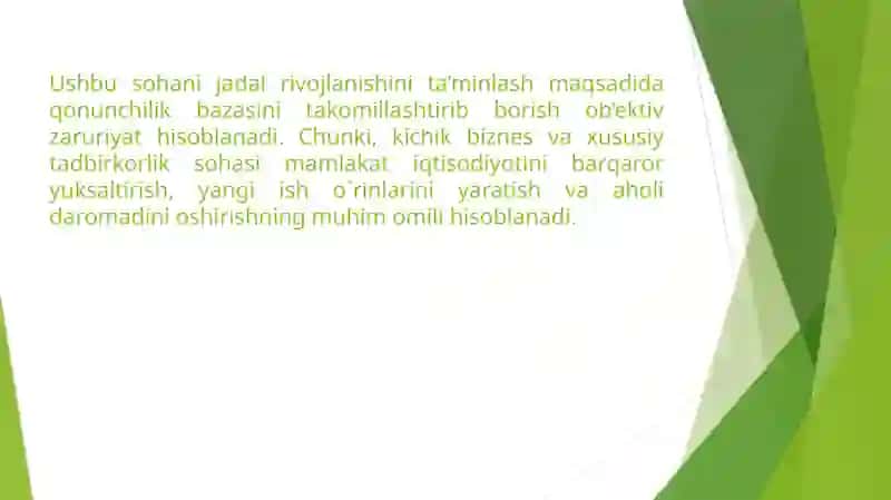 KICHIK BIZNES VA XUSUSIY TADBIRKORLIKNING MAMLAKATIMIZ IQTISODIYOTIDAGI O`RNI 3