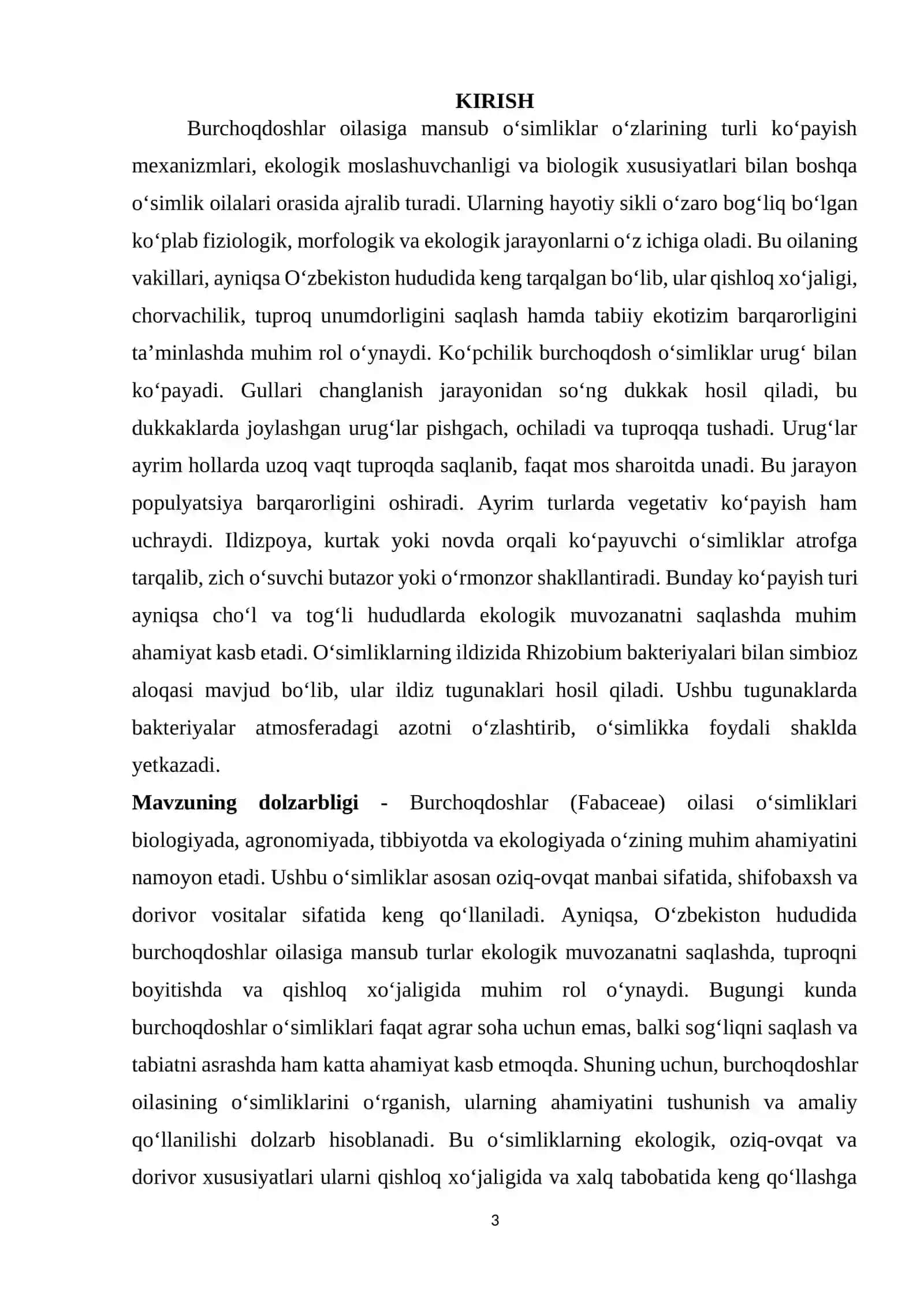 Burchoqdoshlar (Fabacea) oilasi, vakillari, tarqalishi, tuzilishi, koʻpayishi, ahamiyati 3