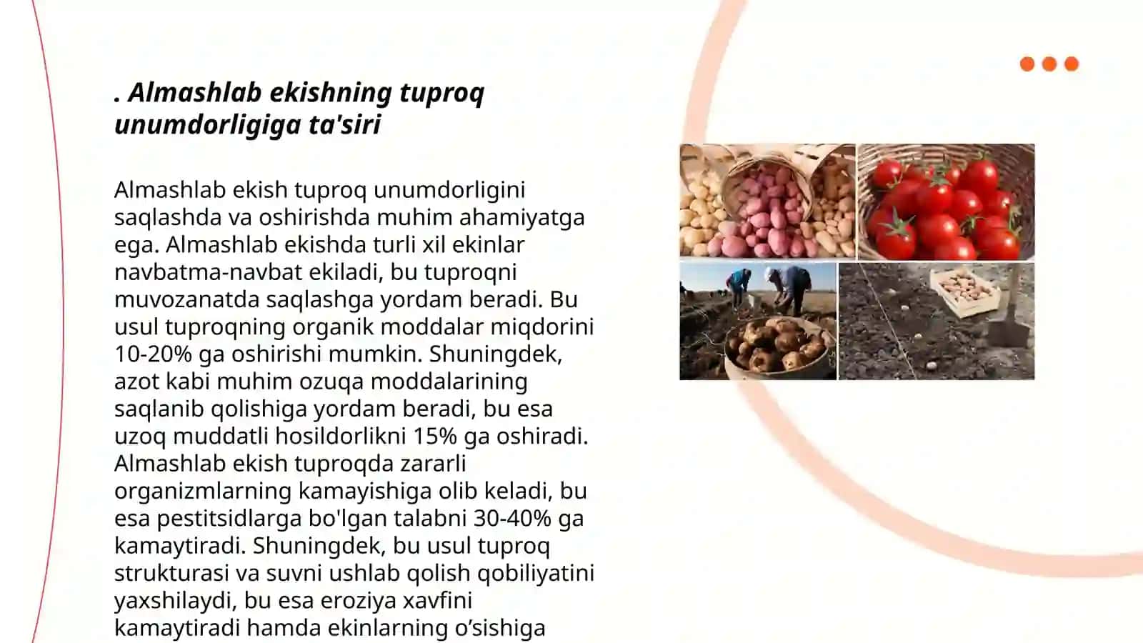 Organik sabzavot, poliz va kartoshka mahsulotlarini yetishtirishda almashlab ekishni ahamiyati 3