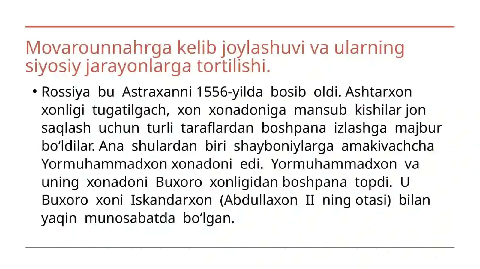 Buxoro xonligida Ashtarxoniylar sulolasi hukmronligining o‘rnatilishi va siyosiy tarixi 3
