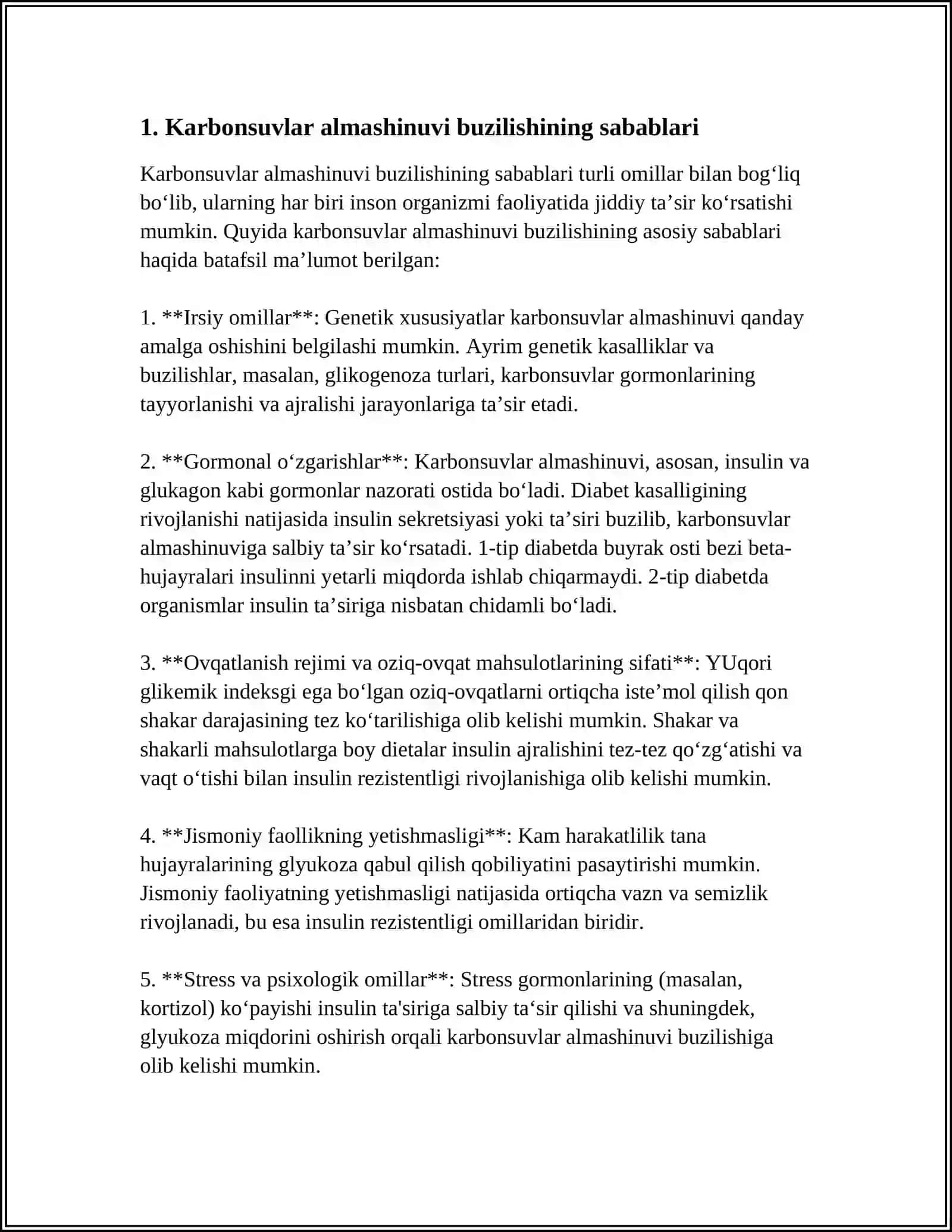 OCHLIKDA KARBONSUVLAR YOGʻLAR VA OQSILLAR ALMASHINUVNING BUZILISHI 3