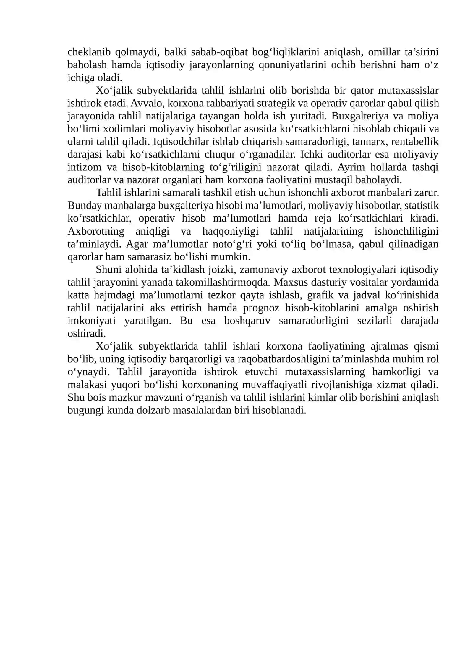 Xo‘jalik subyektlarida tahlil ishlarini kimlar olib borishadi 3