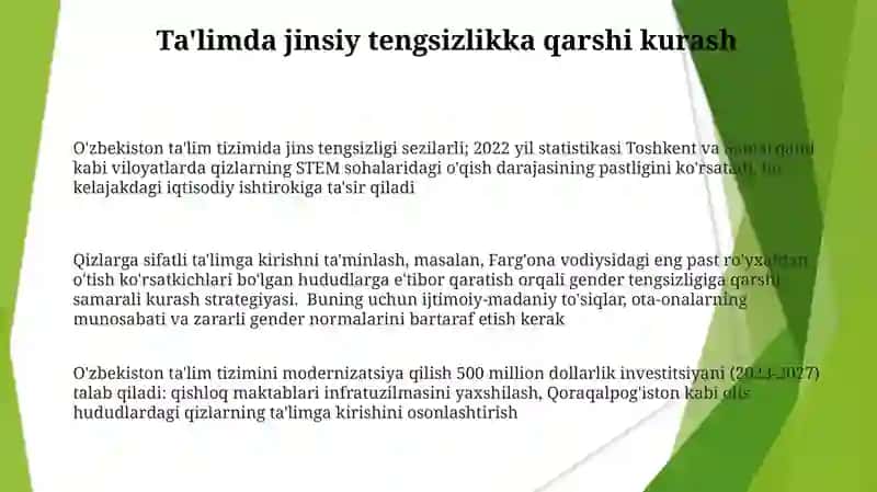 Oʻzbekiston ta'lim tizimida jins tengsizligi 3
