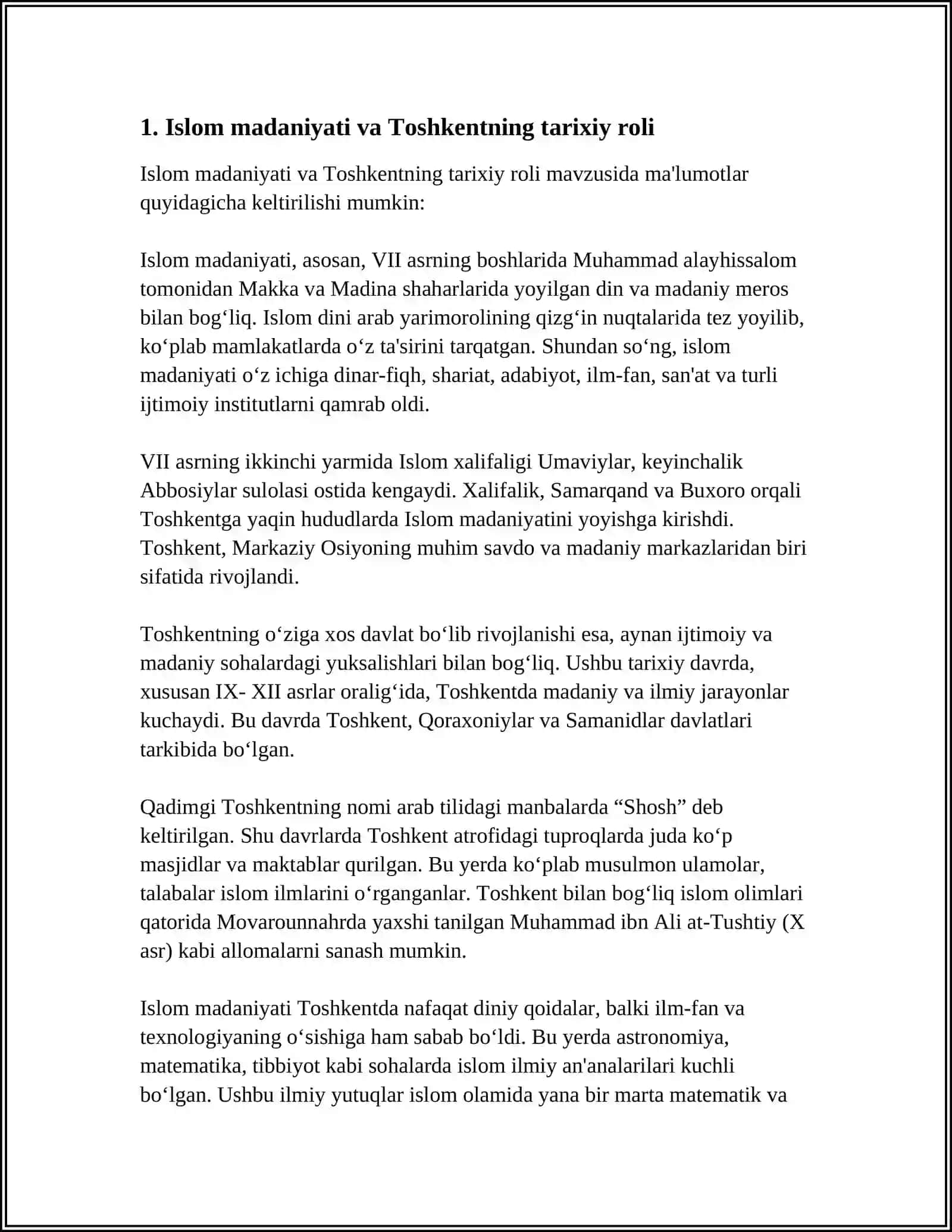 2007-YIL TOSHKENT -ISLOM MADANIYATI POYTAXTI DEB EʼLON QILINISHINING MAZMUNINI VA MOHIYATI 3