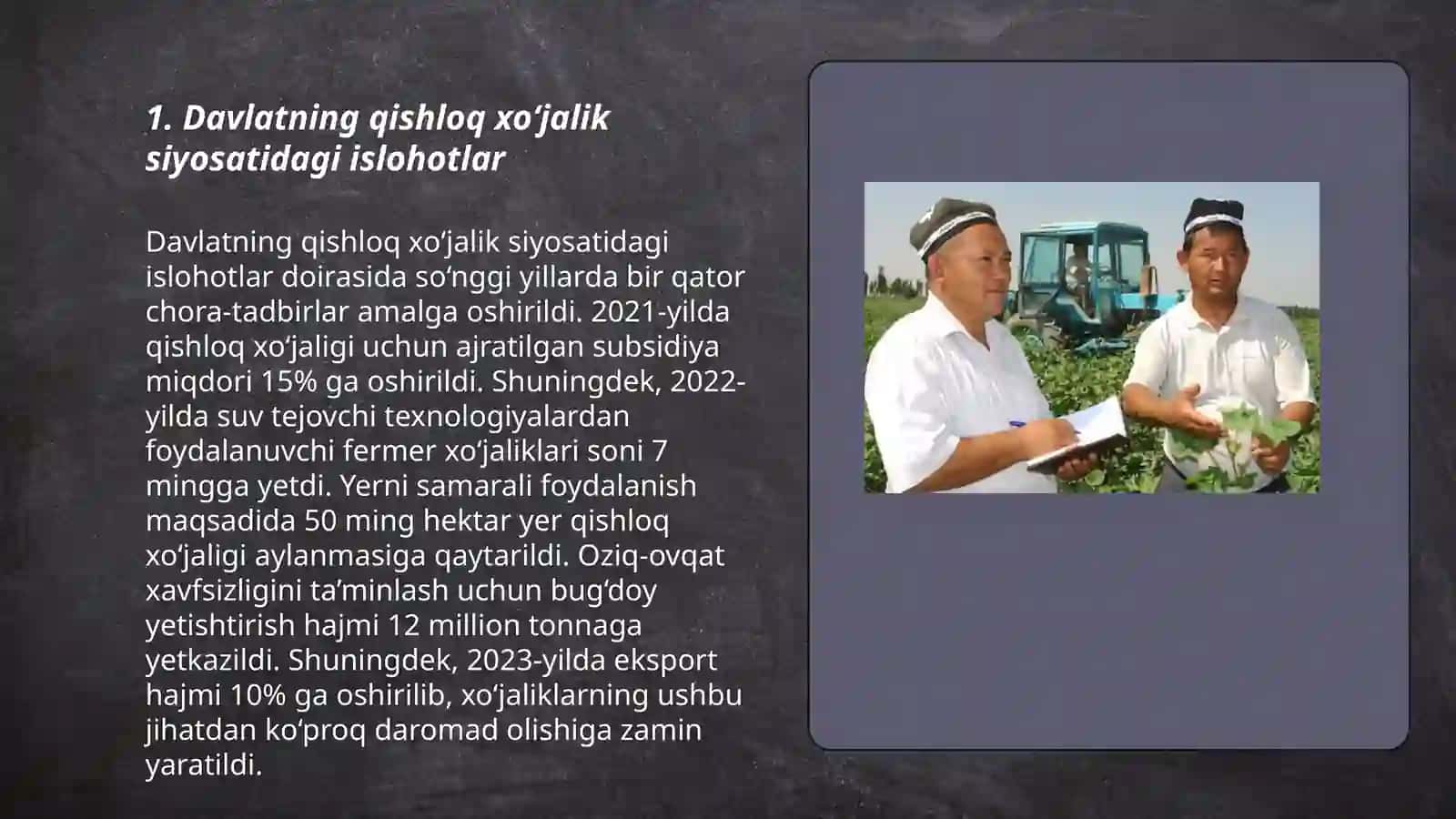 Mustaqillik yillarida qishloq xo‘jaligi va sanoat sohasidagi o‘zgarishlar 3
