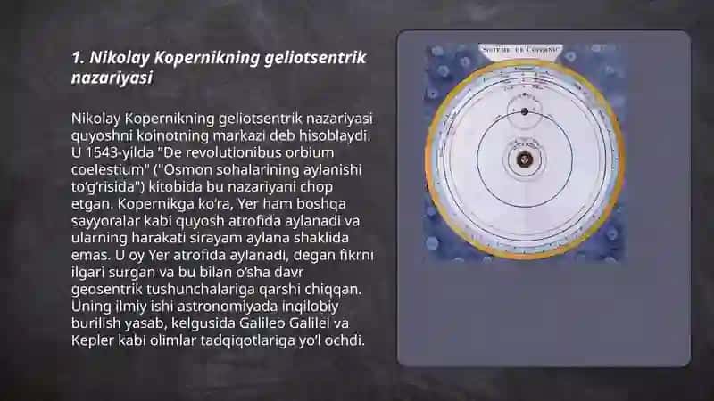 Kopernik va geliotsentrik taʼlimoti. Galiley, Nepler va Nyutonning kosmologik qarashlari va qonunlari 3