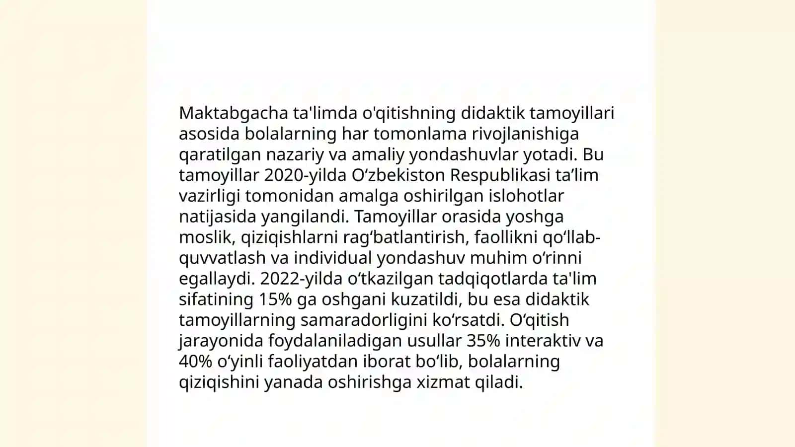 Maktabgacha ta'lim turkum fanlarni o'qitish tamoyillari 3