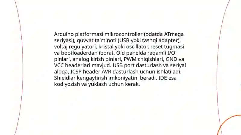 Arduino platformasining umumiy tuzilishi va ishlash prinsipi 3