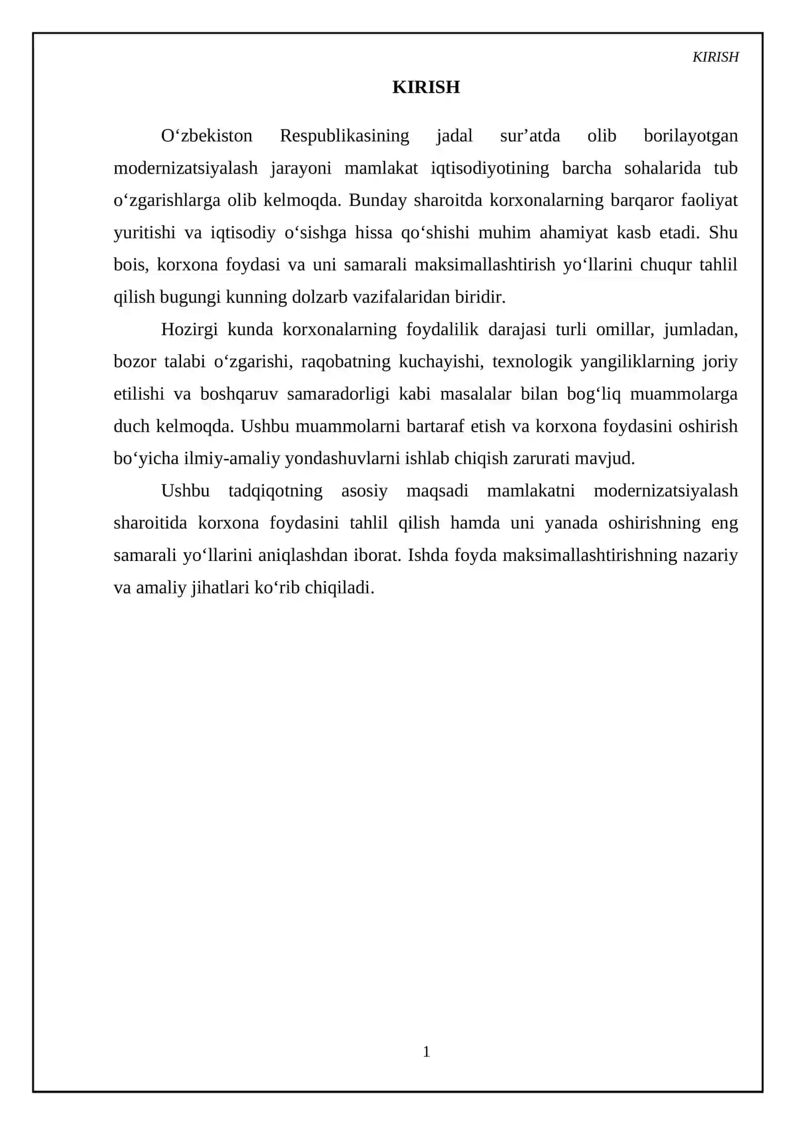 Mamlakatni modernizatsiyalash sharoitida korxona foydasi va uni maksimallashtirish yo'llari 3