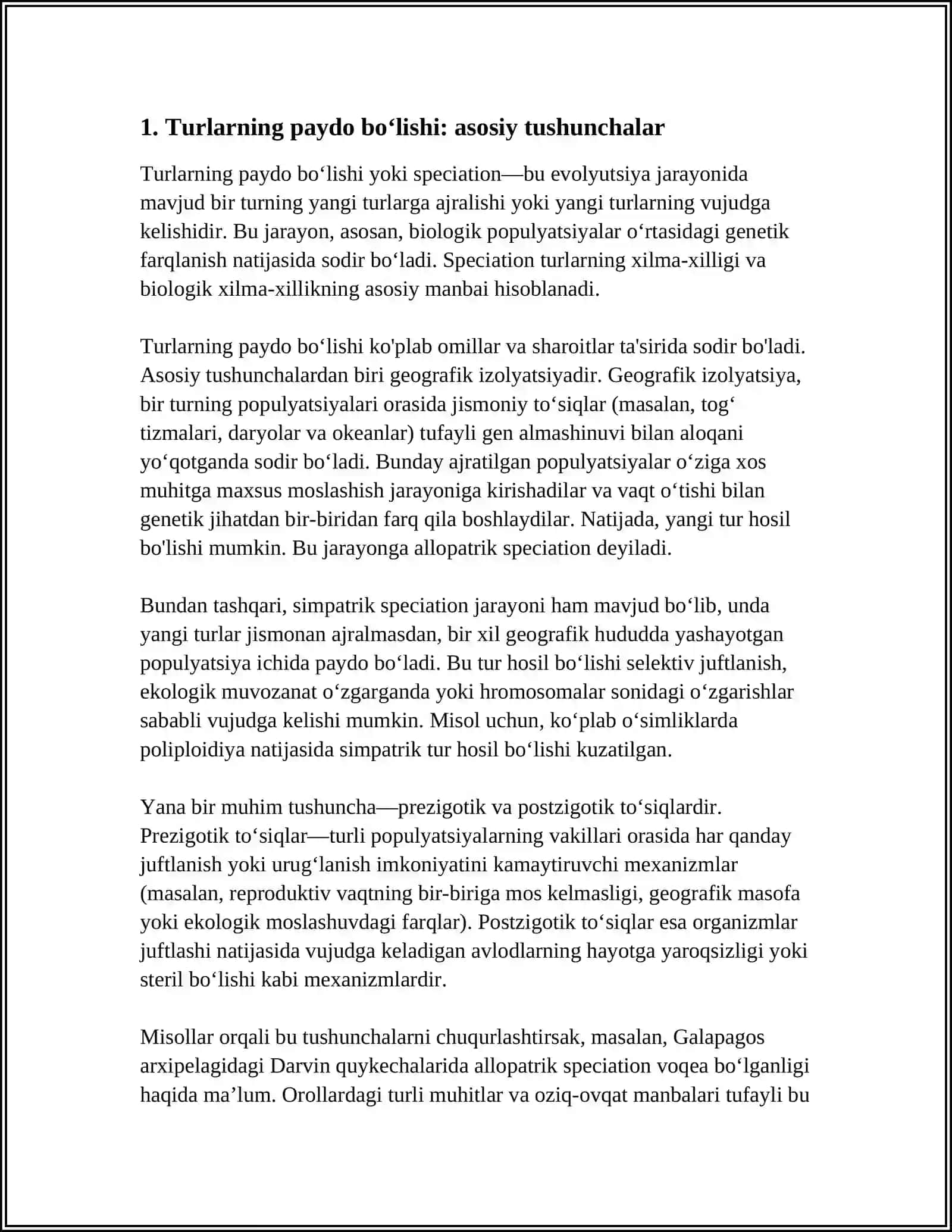 TURLARNING PAYDO BO'LISHI:TABIIY TANLANISH VA YANGI TURLARNING SHAKLLANISHI 3